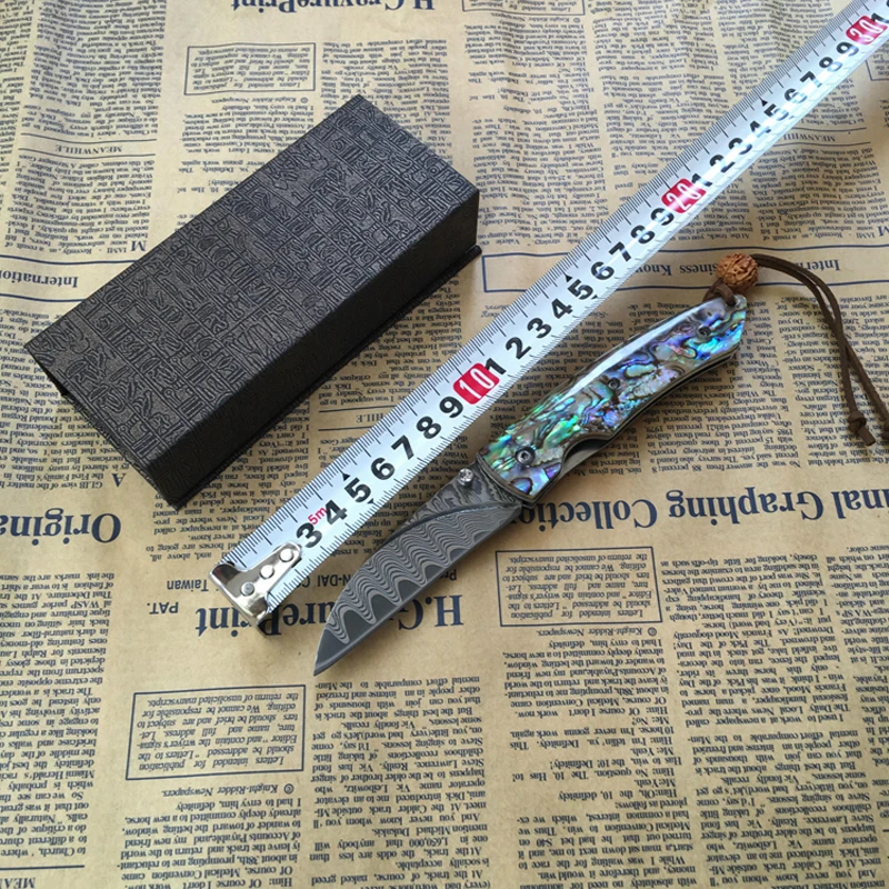 

Genuine Damascus knife Handmade Damascus steel Ebony Handle tactical pocket folding gift knife outdoor survival rescue EDC tool