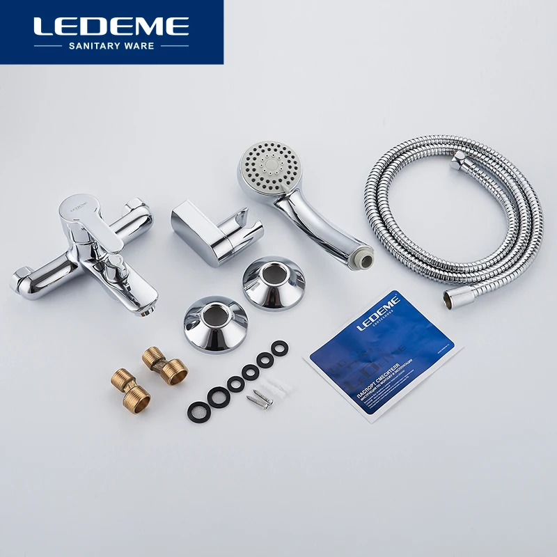 LEDEME Bathtub Faucet 1 set for Bathroom Outlet Pipe Chrome Plated Bath Bathtub Faucets Surface Brass inside Faucets Head L3003