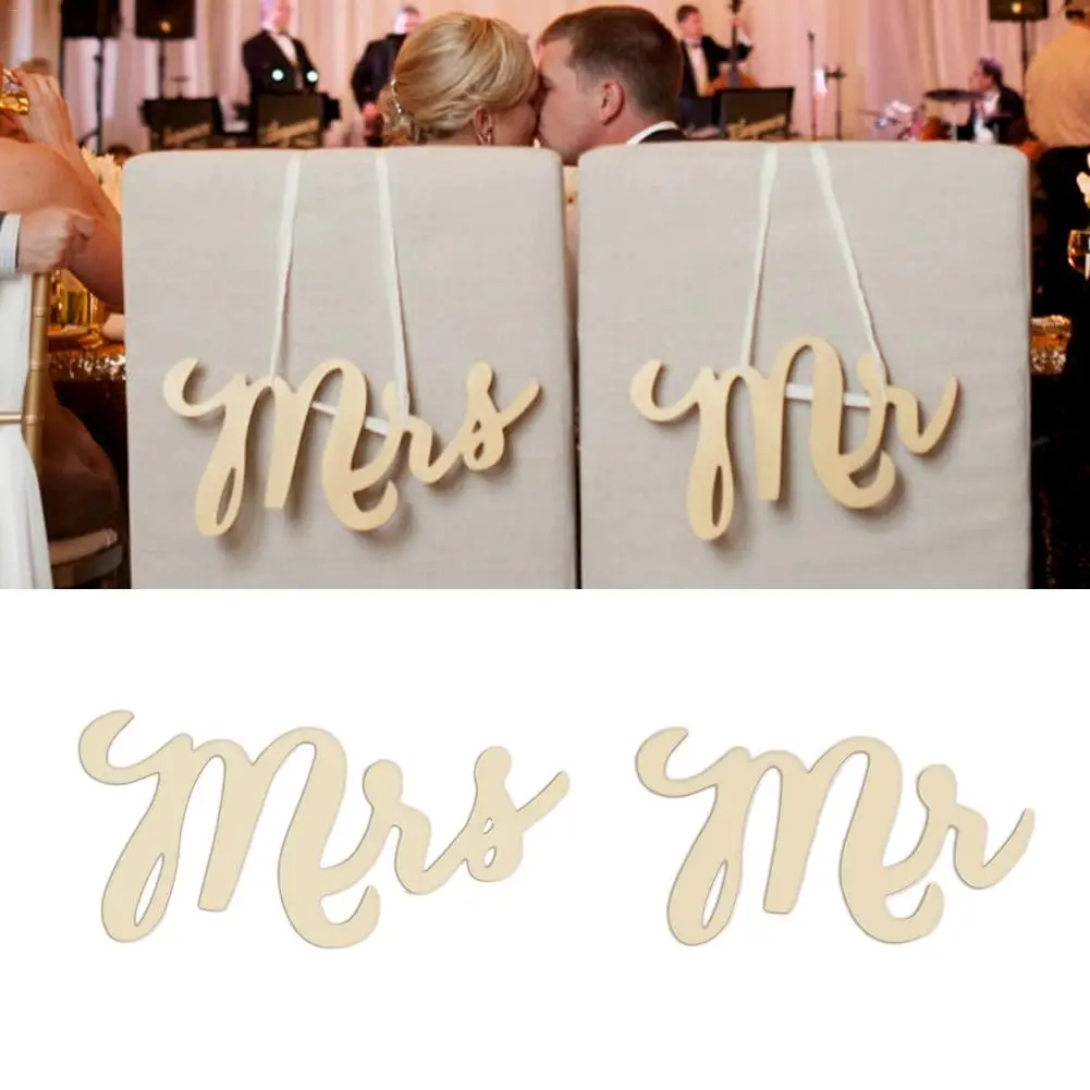 CC 2pcs Antique Wedding Wooden Chair Logo MR And MRS Chair Wood Sign Photo Props Wedding Chair Decoration Party Sign