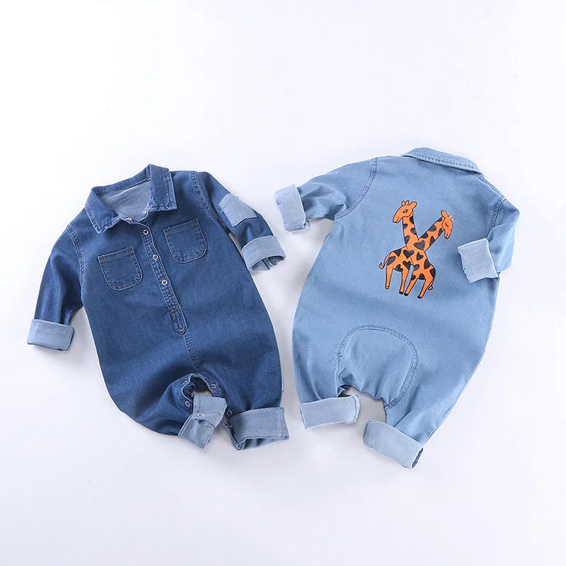 Г. Весенне-осенние джинсы с длинными рукавами и отложным воротником для маленьких девочек; Повседневные детские комбинезоны с карманами в виде жирафа; Комбинезоны для маленьких мальчиков