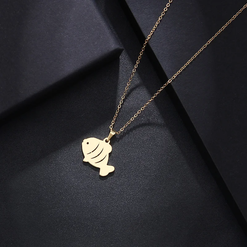 CACANA Stainless Steel Necklace For Women Man Lover's Carp Gold And Silver Color Pendant Necklace Engagement Jewelry