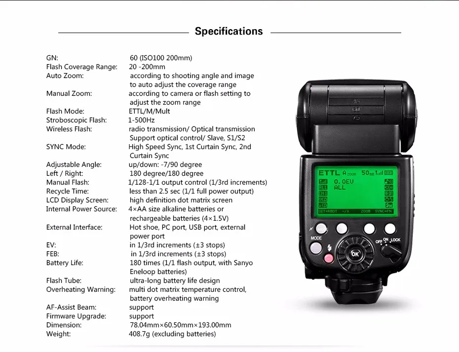 Pixel x800c Pro GN60 E-TTL 2.4 г Беспроводной Вспышка Speedlite для Canon T6s t6i T5i T4i T3i T3 t2i XS 1200d 1100D 5dsr 5D Mark III