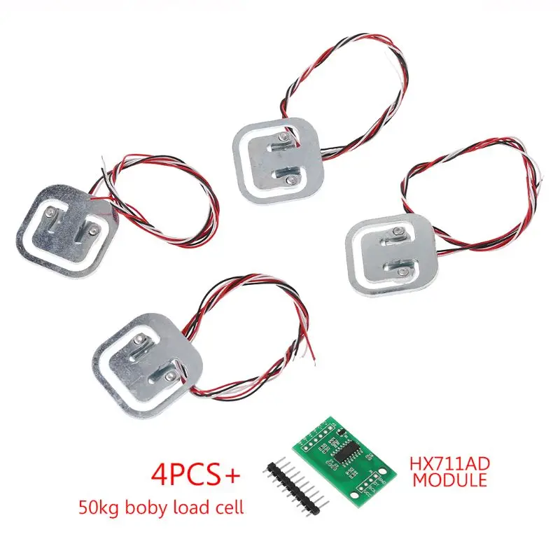 4pcs 50kg Human Scale Load Cells& HX711 AD Module Kit Resistance Strain Weight Sensor Measurement Tools