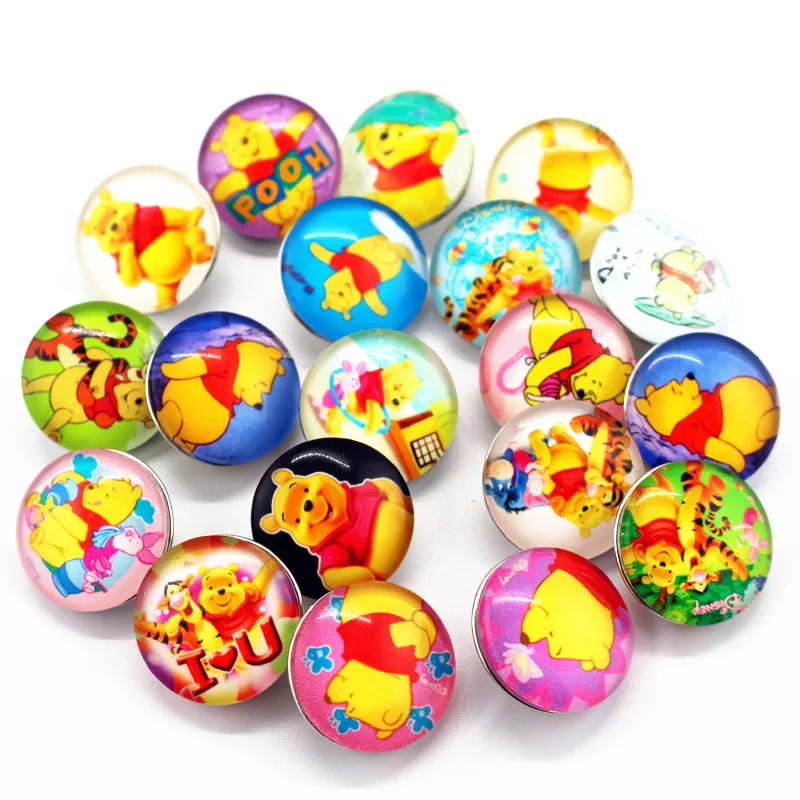 

Hot sale Arrived Mixs 20pcs Winnie The Pooh Snaps Buttons 18mm Cartoon Snaps Charms Fit Ginger Snaps Bracelets&Bangles Jewelry