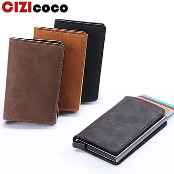 

Cizicoco 2019 New Arrival Business Credit Card Holder Metal RFID Aluminium Card Box Pu Leather Wallet Vintage Unisex Purse