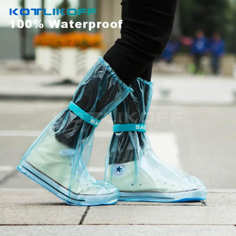 

KOTLIKOFF Two pairs reusable overshoes woman / man / child thick waterproof boots cycle rain flat antiskid overshoes