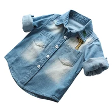 Детские джинсовые блузки с длинными рукавами для мальчиков и девочек, модные осенние джинсовые рубашки для малышей
