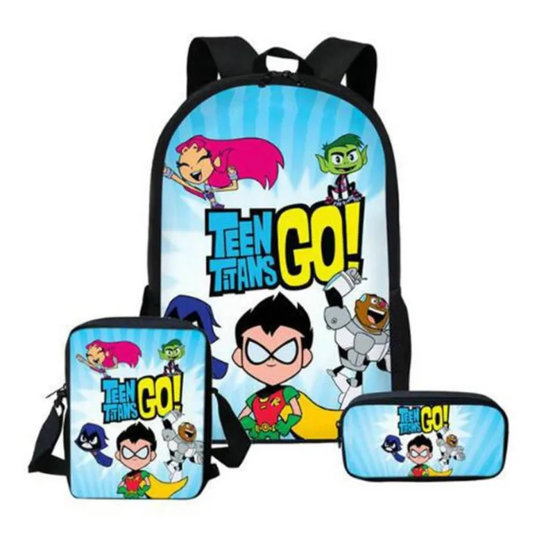 

Hot Teen Titans Figures Printed Backpack Lunch Box Case Messenger Bag Lego Titanic Pencil Bag Case School For Kids Gift