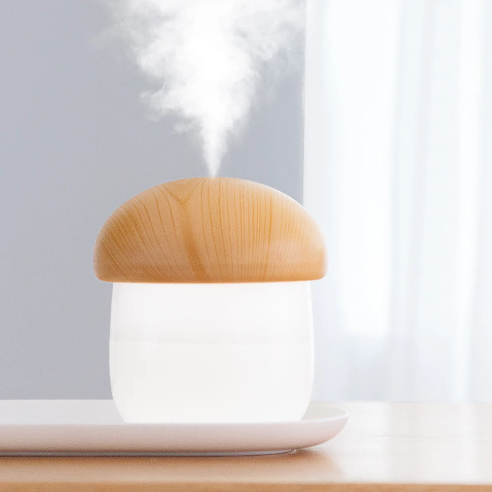 Portable USB Spray Humidifier LED Night Light For Car Office Mushroom ABS Wood Grain Christmas Home Decor Atmosphere Sleep Lamps (9)
