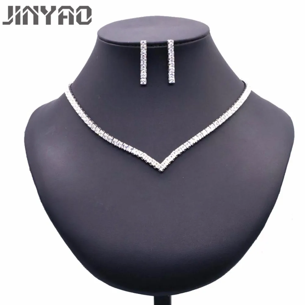 

JINYAO Luxury African Wedding Jewelry Set For Bride White Gold Color Sparkling Zircon Necklace Earrings Bracelet For Women