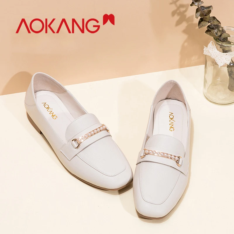 

AOKANG Fashion Flats Loafers Shoes Pearls Diamond Flats Shoes Woman Ballet Flats Wedding Slip on Shoes Crystal Queen Newest