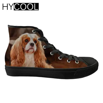 

HYCOOL Cavalier King Printing 3D Dog Sneakers Woman Sports Flat High Top Walking Shoes Ladies Comfortable Gym Shoes for Female