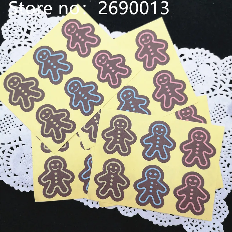 

120Pcs gingerbread Man Christmas Cake Packaging Sealing Label Kraft Sticker Baking DIY Gift Box Stickers