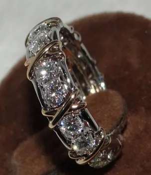 

Handmade Across ring White Yellow Gold Filled AAAAA Zircon cz Wedding Band Rings for women Men Statement Party Jewelry