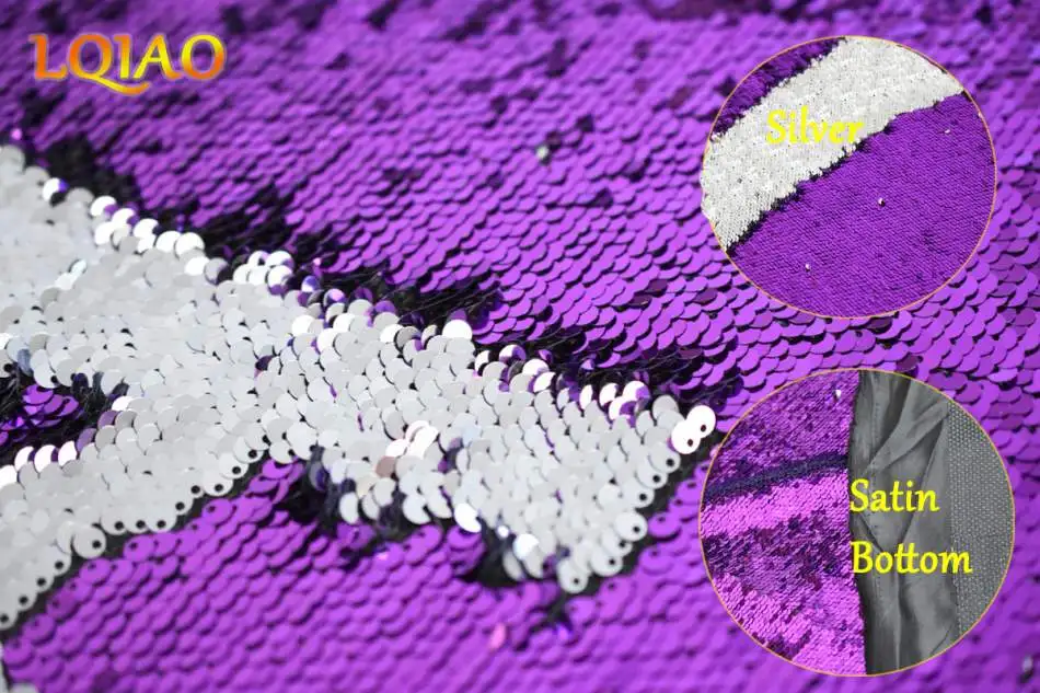 Высокого качества Радужный-Лазерная серебряная ткань с обратимой блестки Русалочка рыбий чешуя раскладушка блесток ткань для платья/бикини/подушки - Цвет: Purple-Silver