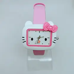 Продажа Милый Котик модные женские часы детский мультфильм часы Hello Kitty кварцевые кожаный ремешок для девочек часы