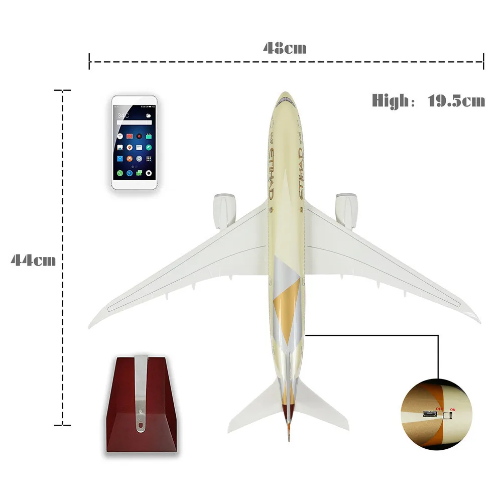 46 см 1:130 литья под давлением модель самолета, Boeing 787 с светодиодный свет (сенсорный экран или звук Управление) самолет для украшения или