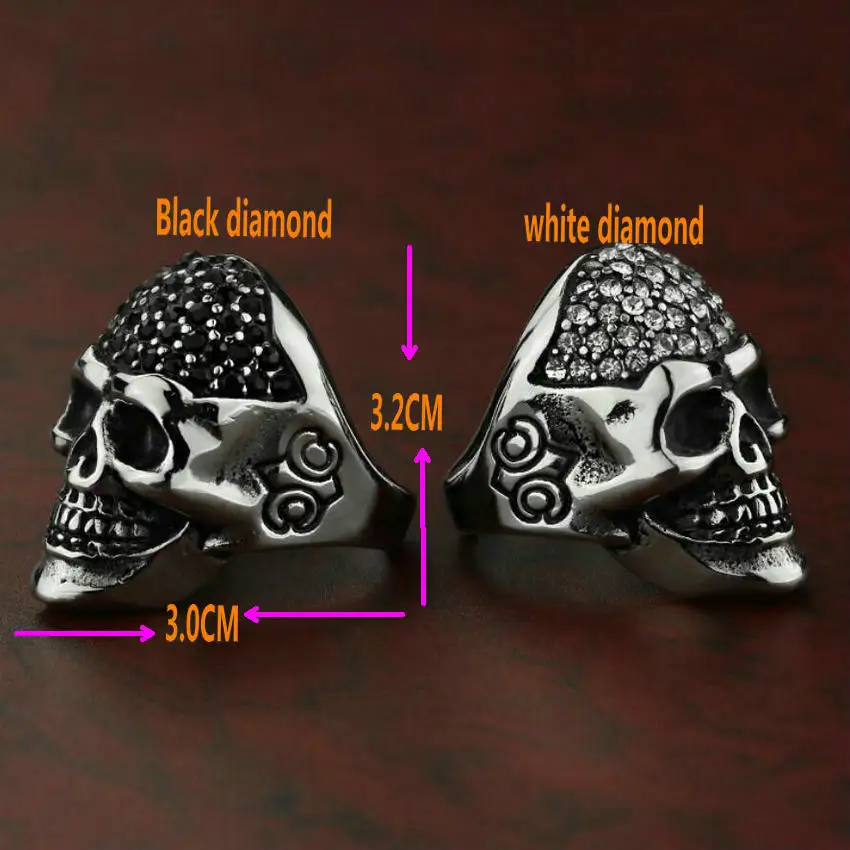 cheap Cross border new products Men #039;s skull ring Punk silver black stainless steel ring