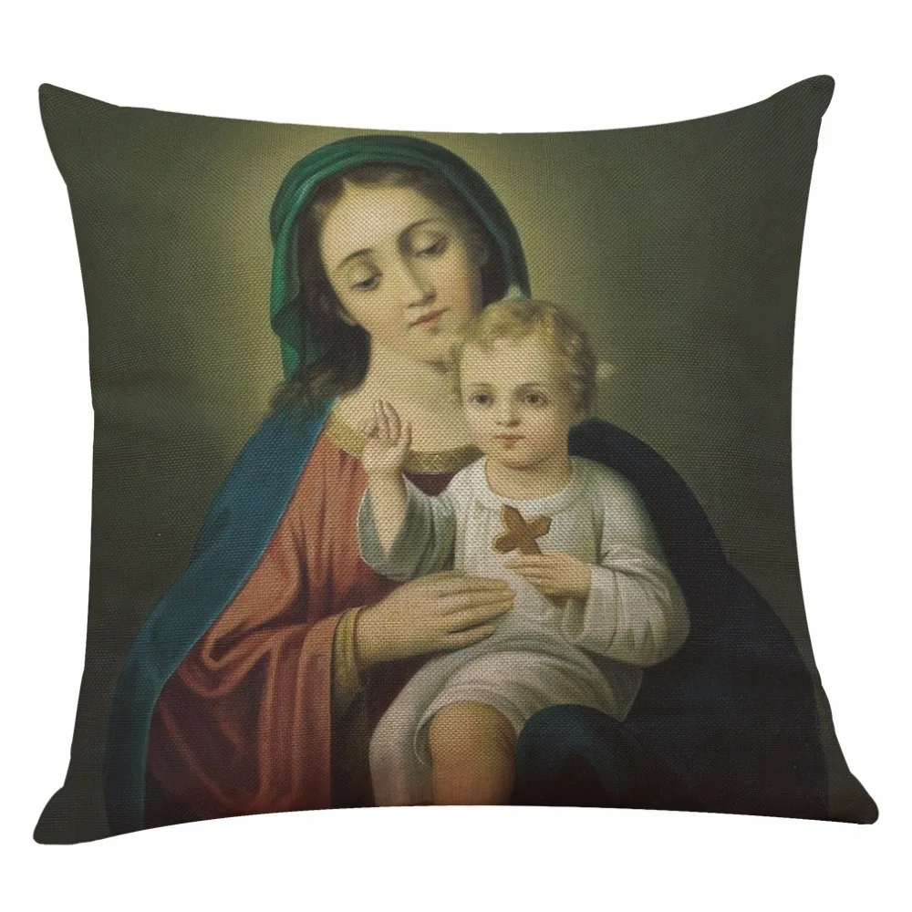 

Christian Virgin Mary pillowcase 45X45CM Polyester and linen single-sided printing Home soft pillow cushion case Cojines