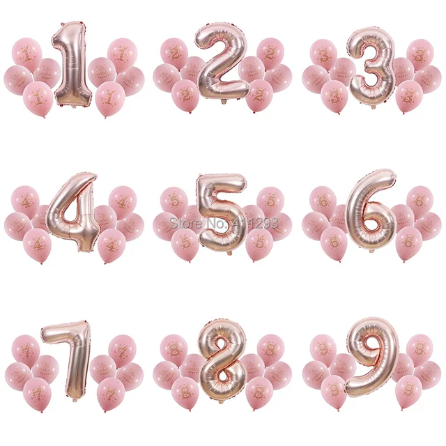 1 2 3 4 5 6 7 8 9 years old happy birthday balloon Kids 1st Birthday ballon Number Foil Balloon pink girl blue boy party globos