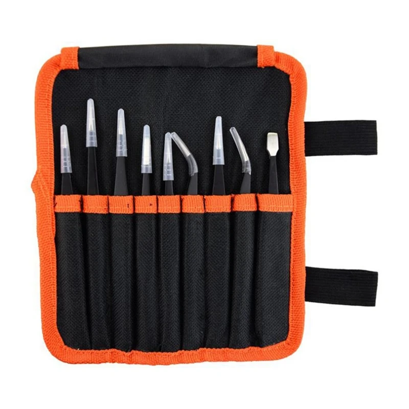 

9Pcs Esd Stainless Steel Tweezers Kit Precision Anti-Static Maintenance Tools Precision For Electronics Jewelry Phone Repairin