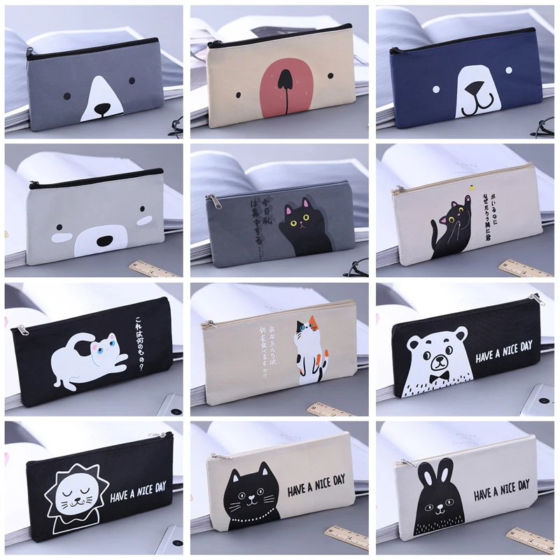 

cat bear rabbit Canvas Pencil Case School Supplies Kawaii Stationery Estuches Chancery School Cute Pencil Box Pen Bags