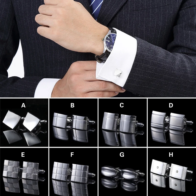 

Fashion Simple Style Black Rectangle Cufflinks Mens Shirt Cuff Button Christmas Gifts for Men Silver Plated Cuff link