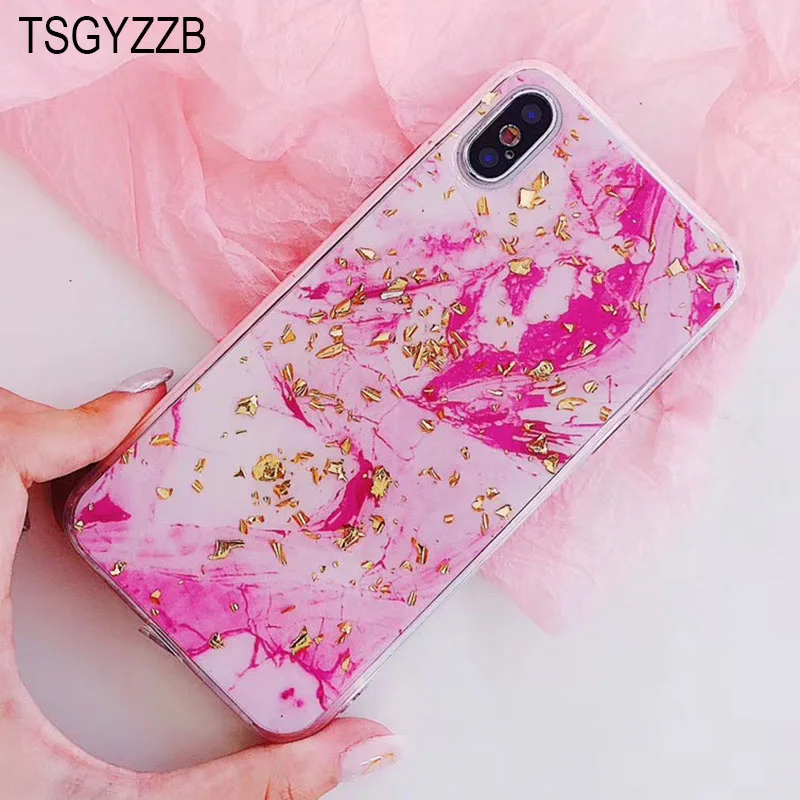 

Glossy Marble Phone Case For iphone 7 8 Plus 10 6 6S Coque New Fashion Gold Foil Glitter Back Cover For Fundas iphone X Soft TPU