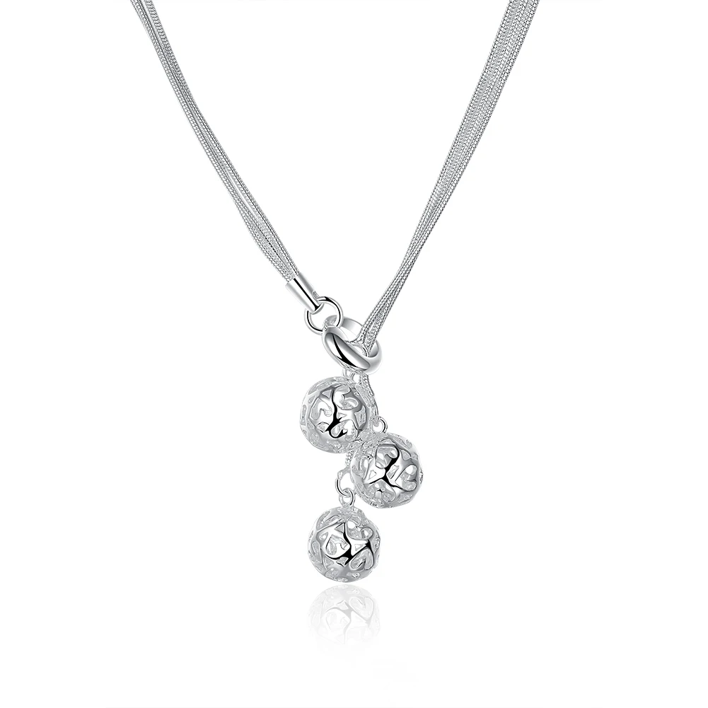 

Three-ball necklace 18 inch simple spherical snake hot brand new fashion popular chain jewelry Neckless Jewelery Silver jewelry