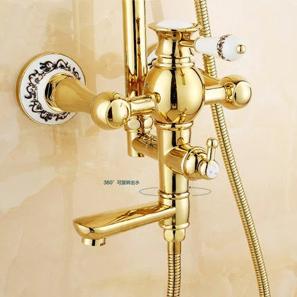 Смесители для душа, роскошный золотой латунный Смеситель для ванной комнаты, набор для душа, насадка для душа с одной керамической ручкой, смеситель для ванны, душевой кран, SE-1688K