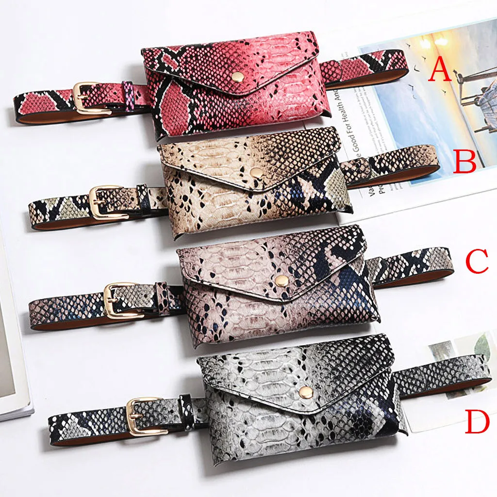 

Women Snake Skin Waist Pockets Serpentine Fanny Leather Waist Belt bag Travel Fanny Pack Holiday small square Bags Belt