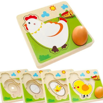 

3D Puzzle Mulit Layer Chicken Hen Lay Eggs Growing Up Cartoon Children Kids Wooden Puzzles Panel Process Early Emulation