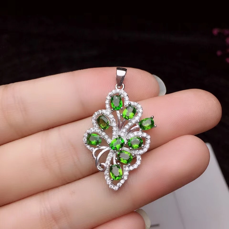 

Fashion Graceful butterfly natural green diopside Pendant natural gemstone pendant S925 silver Women girl gift precious jewelery