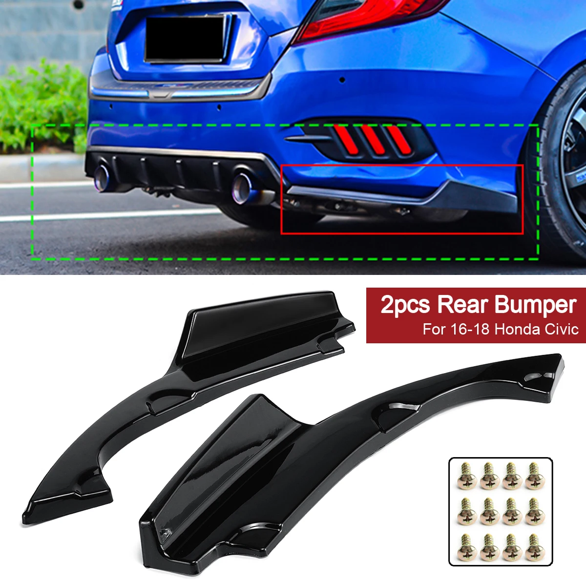New 2x Car Rear Bumper Lip Splitter Lower Corner Covers Splitter