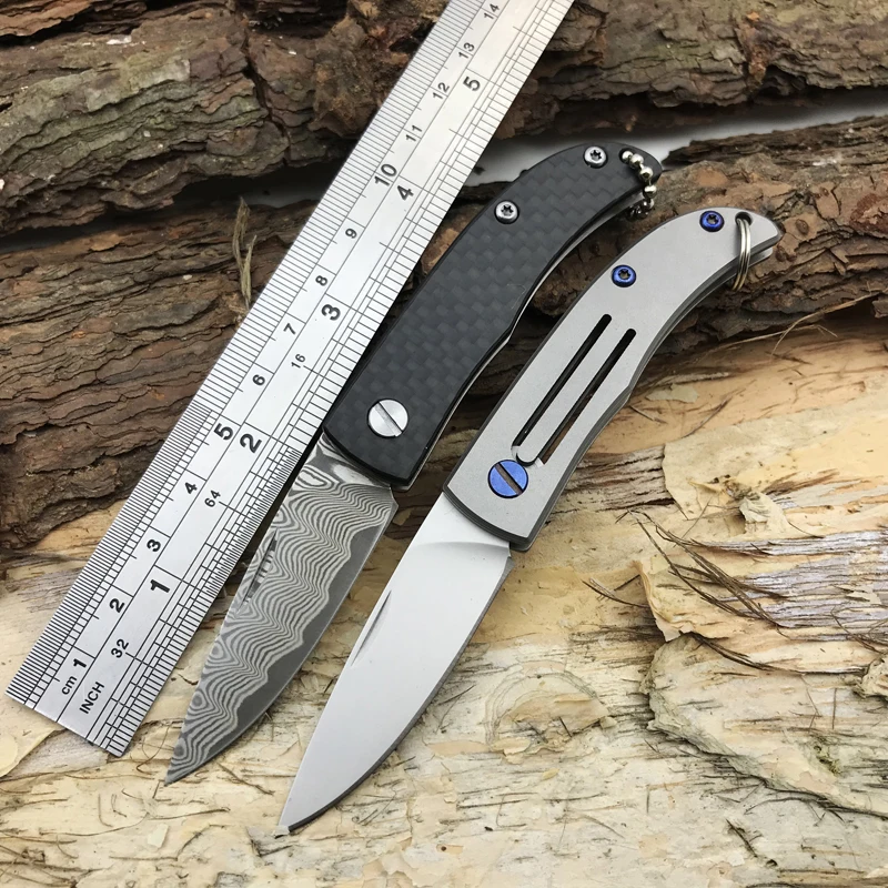 Outdoor Tactical Pocket Knives,Mini Damascus Folding Blade Knife,D2