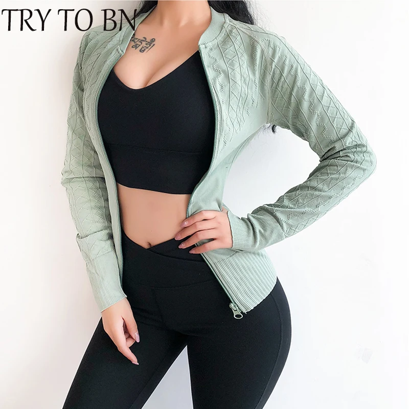 

TRY TO BN T-shirts For Women Long Sleeve Top Female Zipper High Elasticity Quick Drying Breathable Casual Fitness Shirt