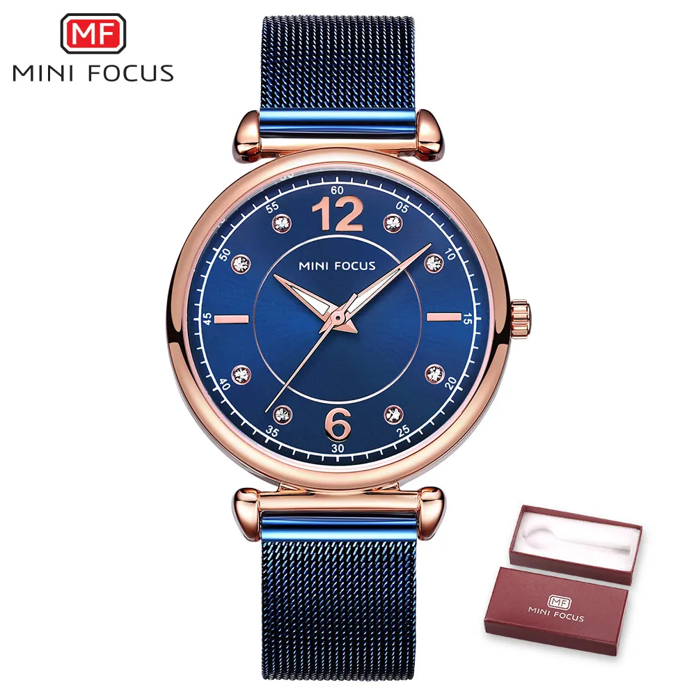 MINI FOCUS Fashion Blue Watch Women Stainless Steel Ladies Clock Luxury Exquisite Women's Watches reloj mujer relogio feminino