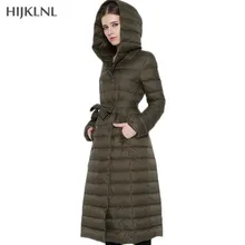 HIJKLNL Сверхлегкий пуховик Модный зимний женский с капюшоном двубортный плюс размер длинный пуховик парка LH1105