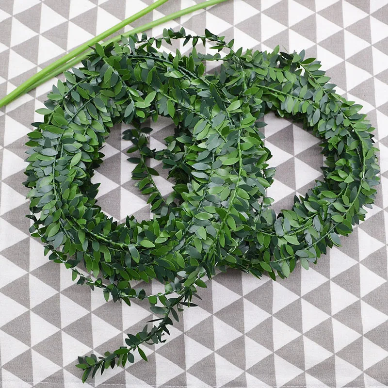 7.5m/24.6Ft Green Leaf Iron Wire Artificial Flower Vine Rattan Silk Garland For DIY Wreath Flowers Wedding Car Decorations