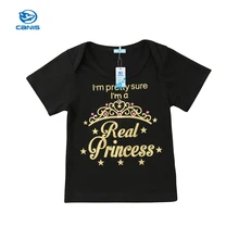 Черные блестящие буквы принцессы для новорожденных девочек, футболка из хлопка, футболка для маленьких мальчиков и девочек
