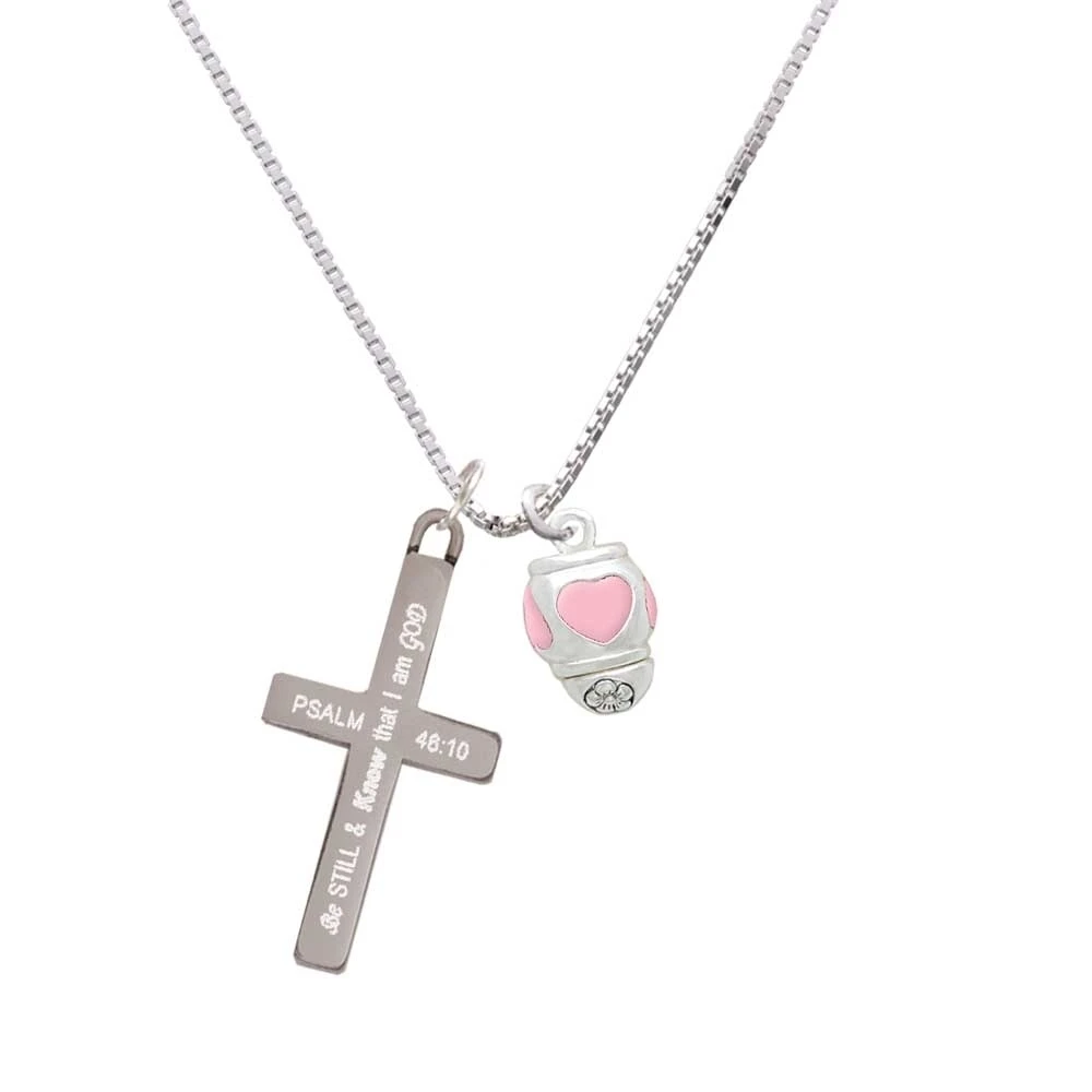 Pink Heart Spinner - Be Still and Know - Cross Necklace