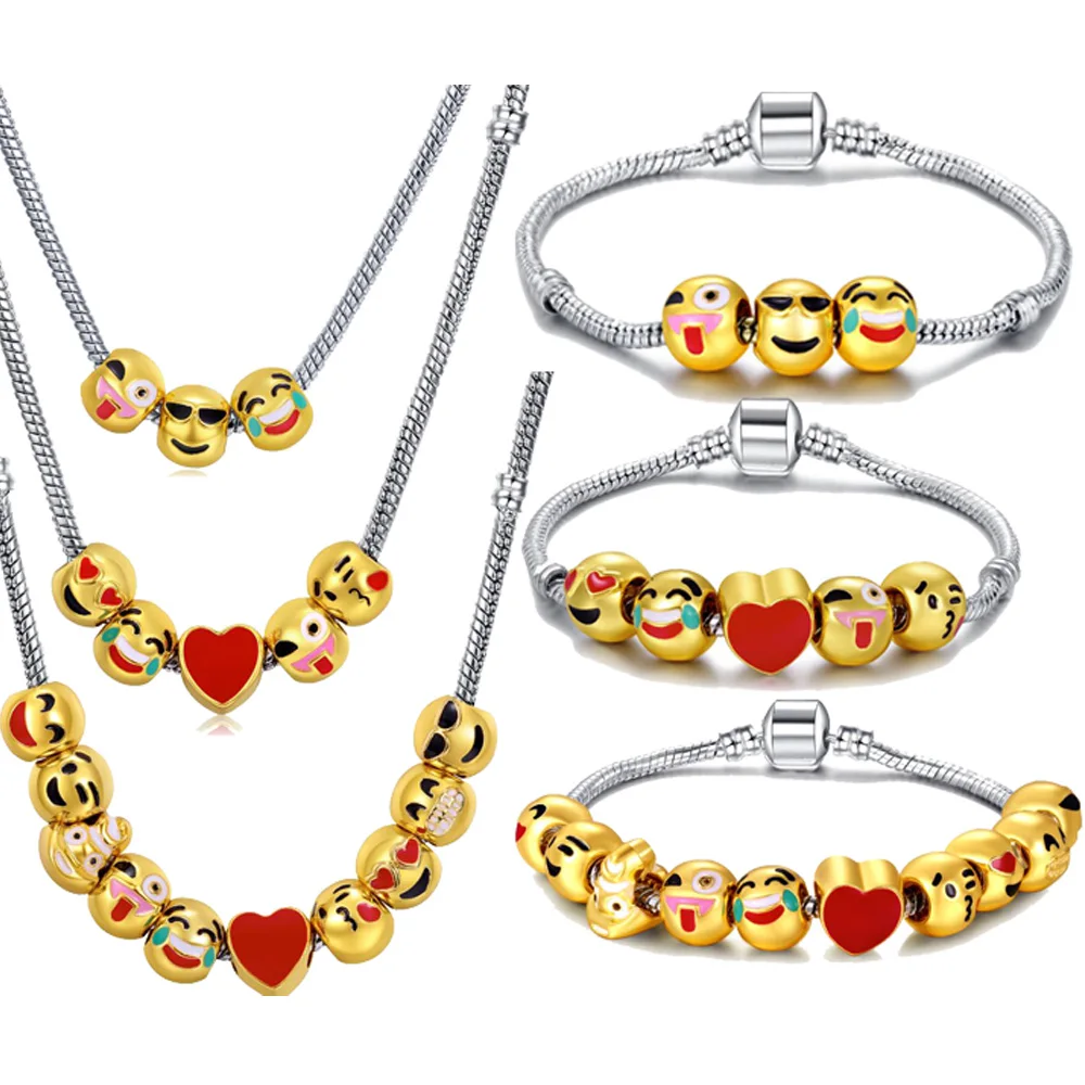 2016 Promotional Jewelry Gold Plating Emoji Bead Bracelet 10 Charms