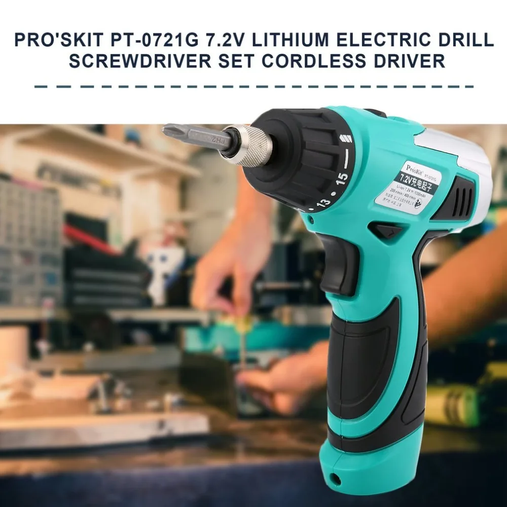 

Pro'skit PT-0721G 7.2V Lithium Electric Drill Screwdriver Set Cordless Driver Multifucntion Power Repairing Hand Tool Kit