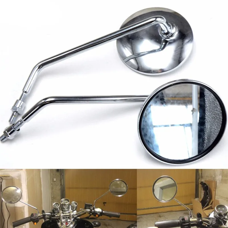 

2pcs Motorcycle Mirrors Chrome Round Mirror Motorcycle Long Stem for Kawasaki Yamaha Suzuki Ducati Motorcycle Rear View Mirrors