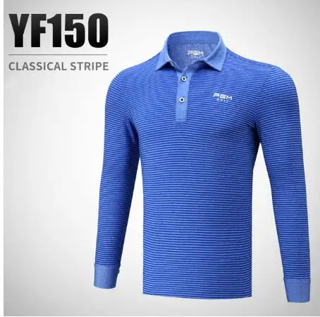 Одежда для гольфа, мужская полосатая футболка для фитнеса, тренировочная футболка с длинным рукавом и пуговицами на шее, осенне-зимняя одежда для гольфа, D0487 - Цвет: Синий