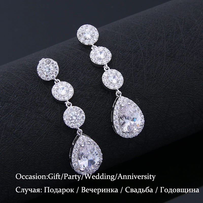 Gift 2017 Top CZ Paved Sweet Dangle Drop Earrings For Women Classic Wedding Jewelry Party Fashion Jewelry AE194