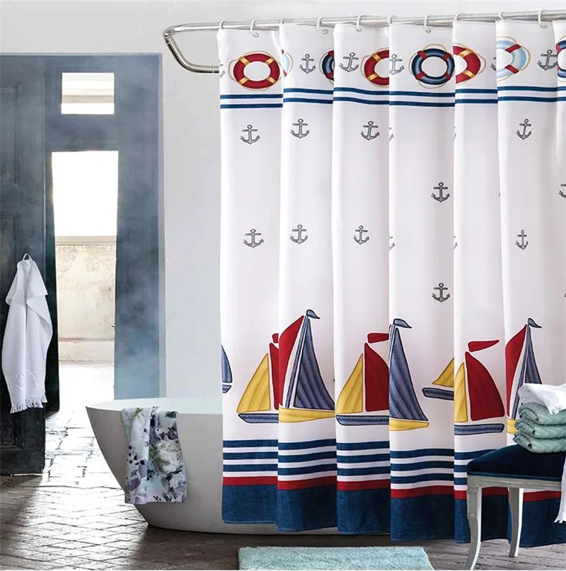 Sailboat Shower Curtain Waterproof Mildew Polyester Thickened Toilet Partition Curtain Bathroom