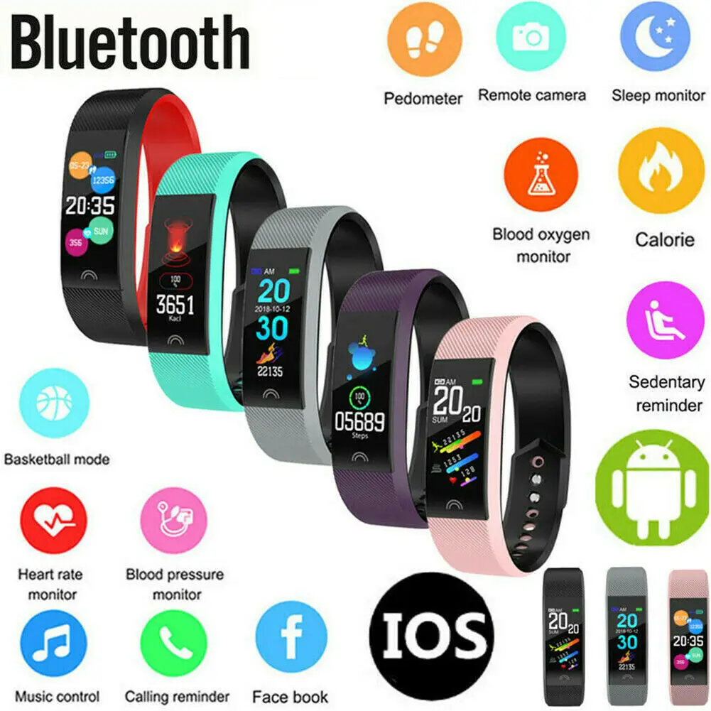 

Hot Bluetooth Smart Watch Blood Pressure Tracker Heart Rate Monitor Bracelet Fitness Women Men Kids Calorie For Android IOS