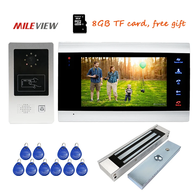

Free Shipping 720P AHD HD 7" Screen Video Door Phone Intercom Record System Motion Detection RFID Door bell Camera Magnetic Lock
