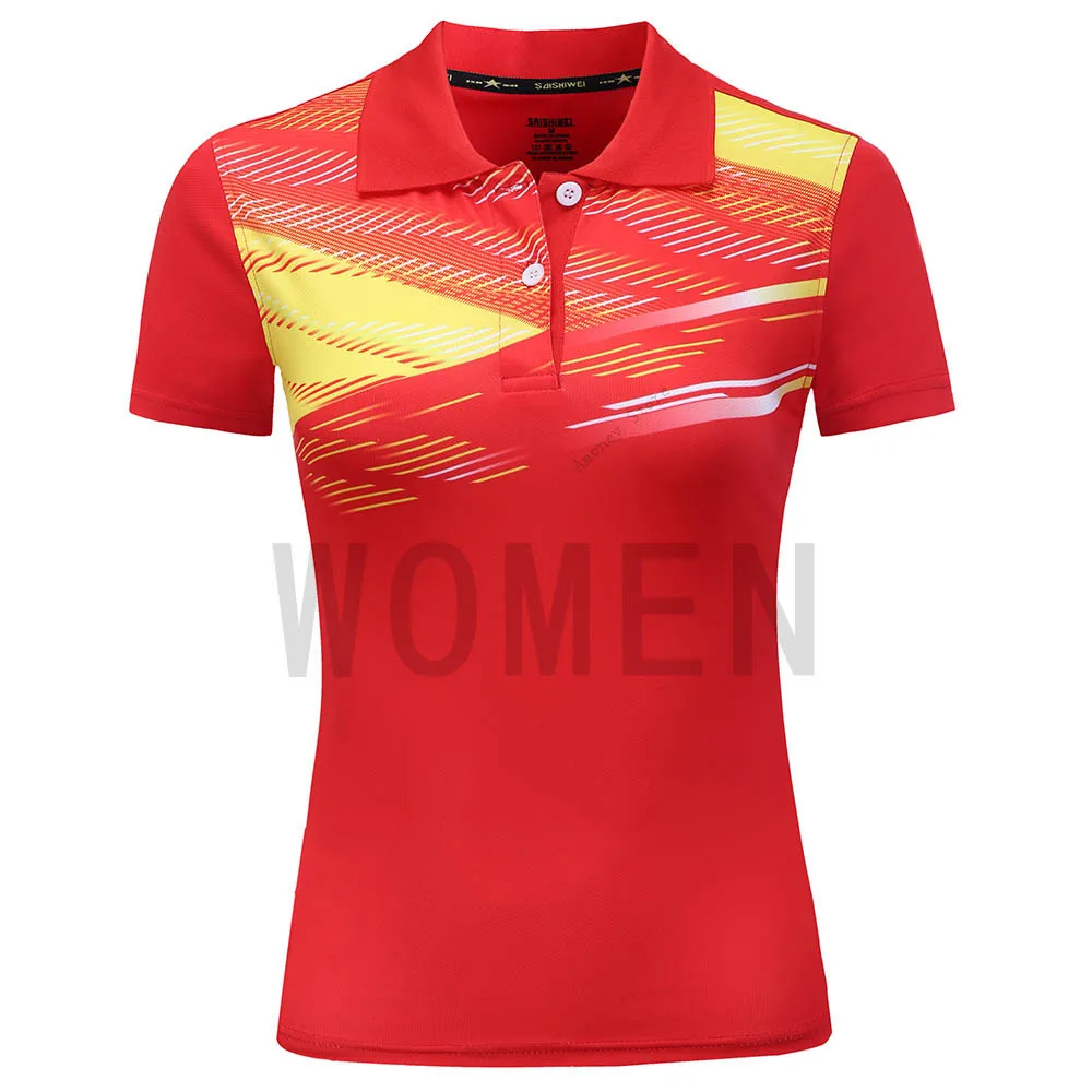 Adsmoney, высокое качество, мужская и женская футболка для гольфа, Быстросохнущий костюм для бадминтона с коротким рукавом, костюм для влюбленных, стильная теннисная рубашка - Цвет: Shirt Women Red